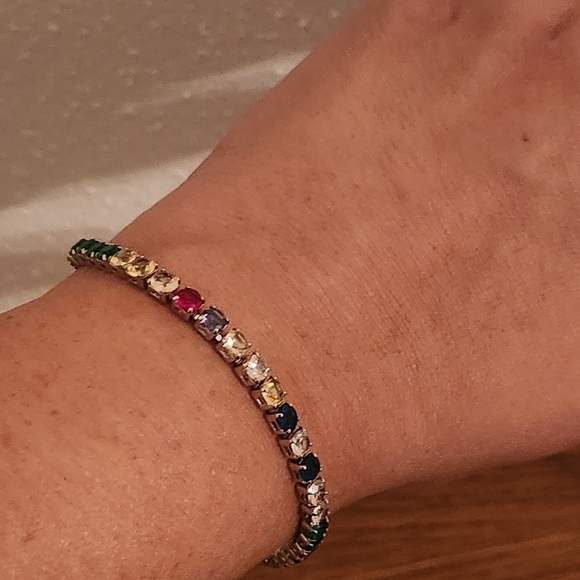 Silver Multi-color Gemstone Bolo Bracelet - Picture 3 of 7